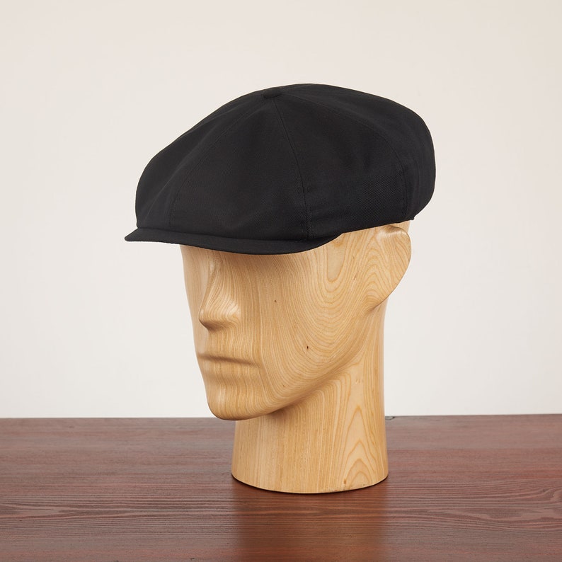 SHELBY Cotton 8 Panels Newsboy Apple PEAKED  Cap Bandit Hooligan Ivy Large Crown Hat Vintage Gangster Summer Spring Light Airy BLACK