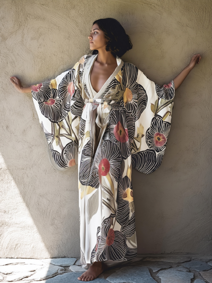 Women's Poppy Kimono Linen Robe (with Belt)