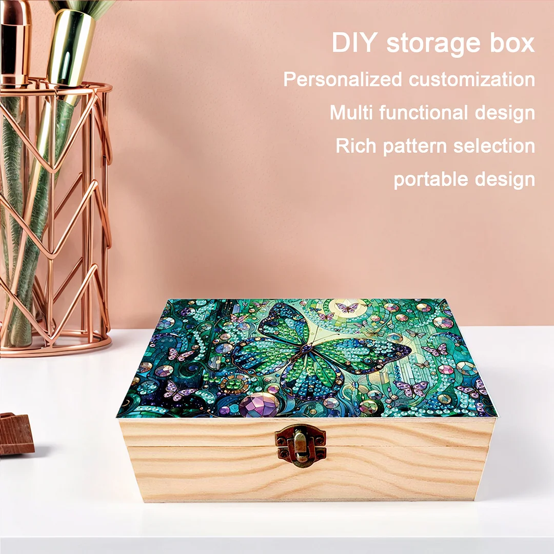 5D DIY Diamond Painting Handmade Wood Storage Box for Home Decor (Butterfly)