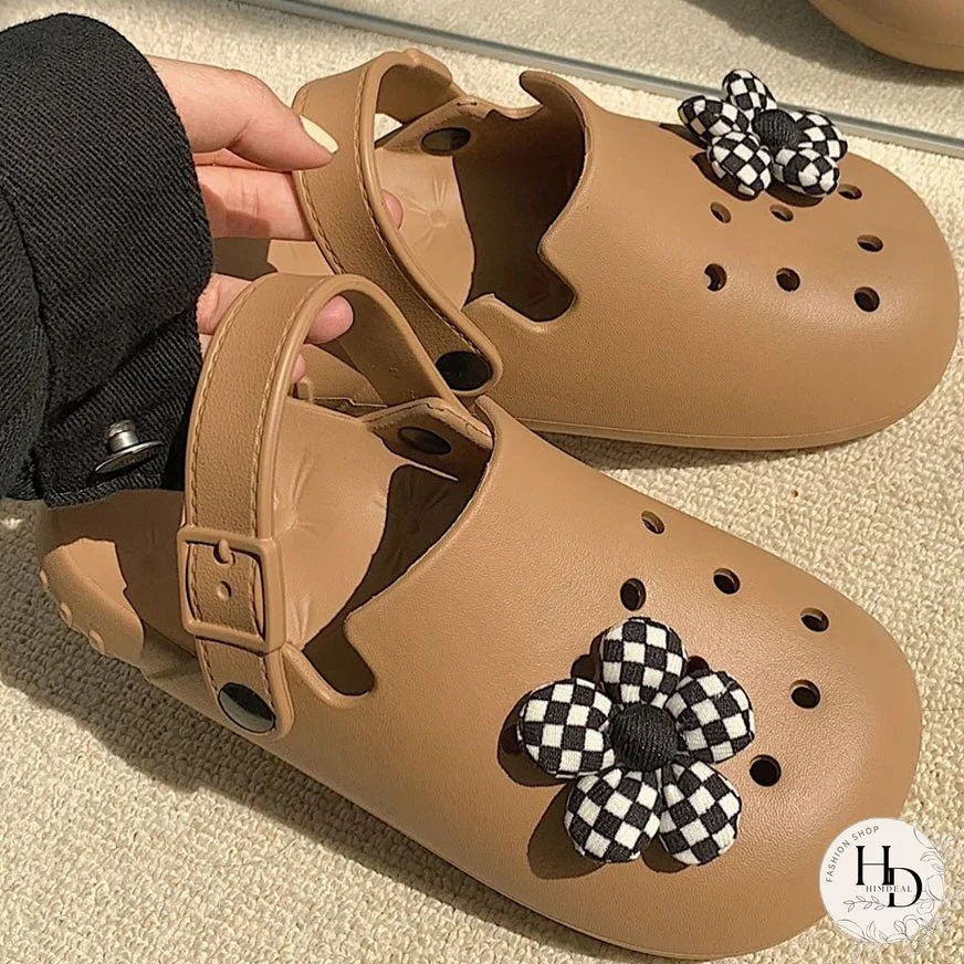 Checkerboard Flower Decoration Garden Clog