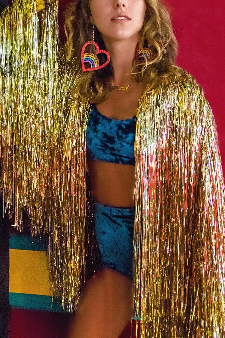 Tinsel Fringe Festival Reflective Swing Gold Jacket 
