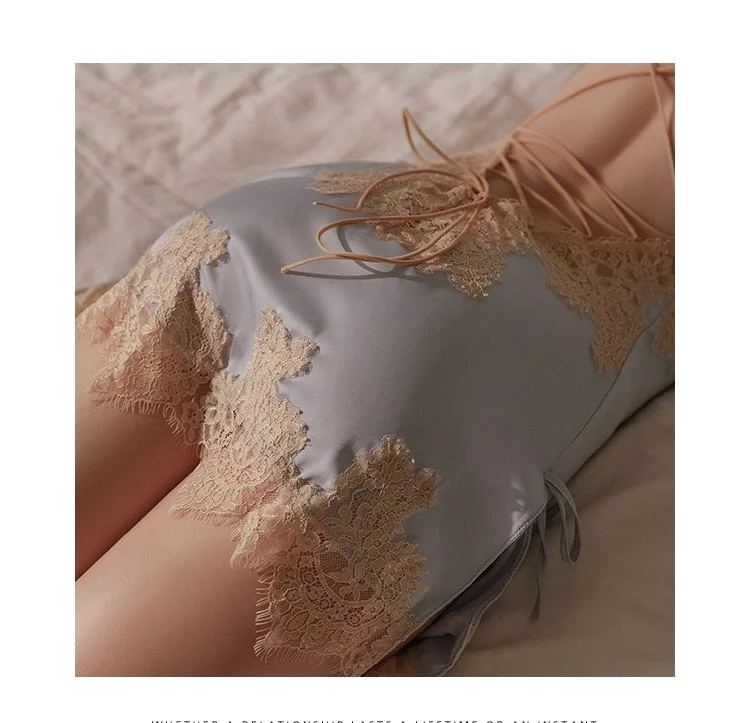 Premium Grey Silk Nightdress Plus Size Lingere Vintage Nightgowns Dropshipping