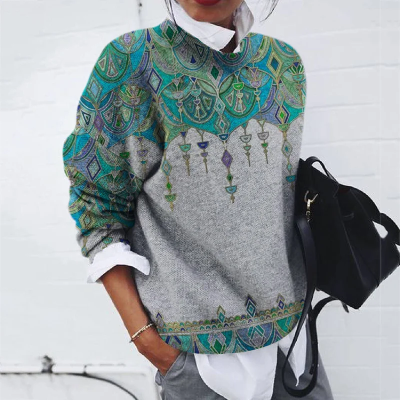 Fashion Ethnic Print Loose Long Sleeve Sweater