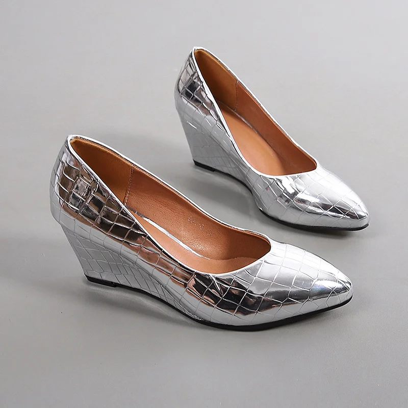 Wongn Wongn And Autumn New Wedge Single Shoes Women Pointed Head Shallow High Heel Work Shoes Single Shoes