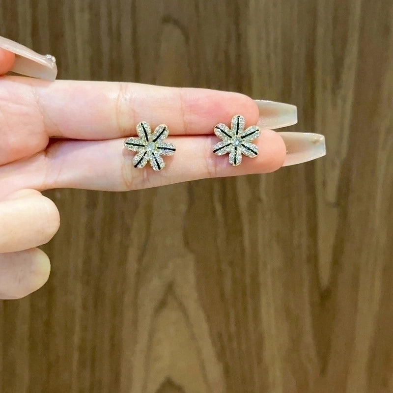 3 Pieces Sweet Heart Shape Rose Flower Inlay Imitation Pearl Alloy Rhinestones Earrings