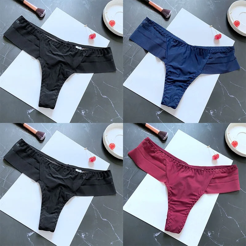 4PCS/Set Women Panties Sexy Seamless Panties Perspective Female Underpants G-string Thong Solid Color Pantys Intimates Lingerie