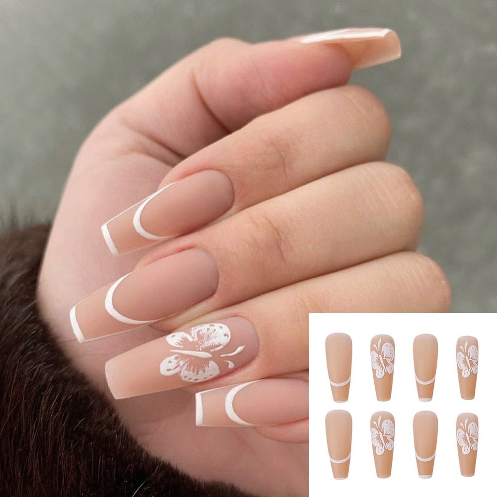 Professional Fake Nails Overhead With Glue Coffin Artificial Nails Tips With Designs Press On 1784