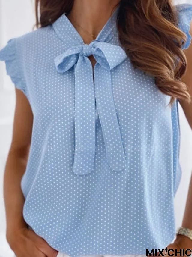 Women's Blouse Shirt Polka Dot V Neck Tops Basic Top Blue Blushing Pink Gray