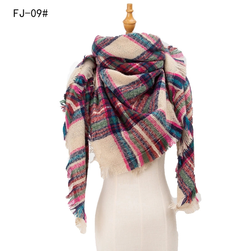Hot Factory Direct Supply Autumn And Winter New Thickened Warm Circle Yarn Bristle Plaid Square Scarf For Women