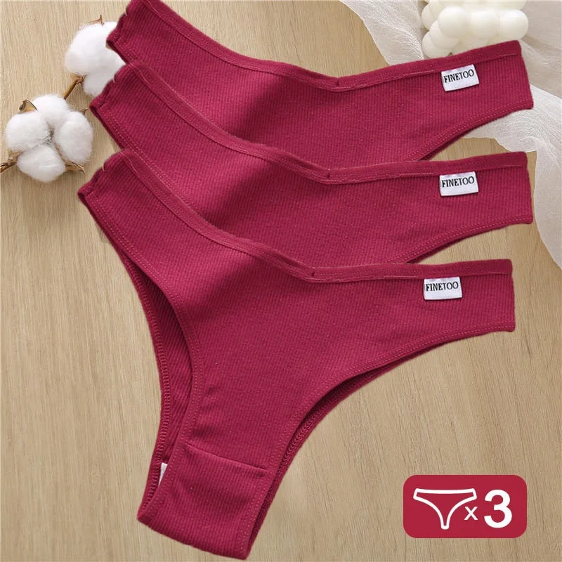 3PCS/Set Cotton Lingerie Panties Sexy Underwear Women Briefs Tangas Female Underpants Pantys Thong Panties Bikini Solid 6 Color