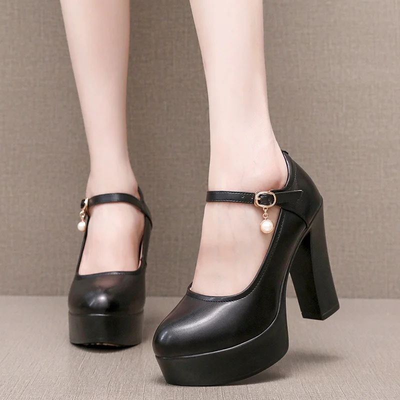 Breakj Breakj 6Cm Silver Heeled Show Shoes Thick-Singing Leather Shoes Thick-Soled Model Single-Shoe Large-Size Working Shoes