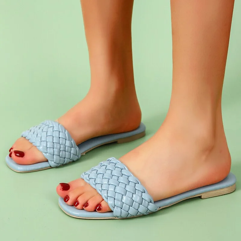 High Quality Casual Women Slipper Weave Home Ladies Flat Sandal Summer Comfortable Round Head Toe Solid Color Daily Women Shoes