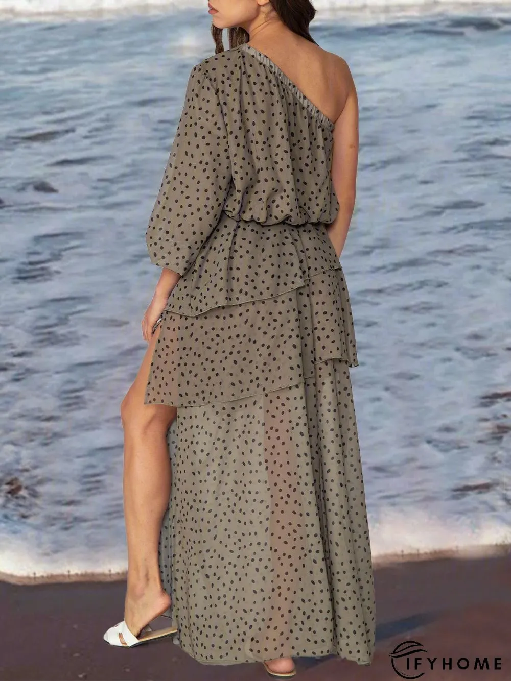 Gray Polka Dots Casual Weaving Dress | IFYHOME