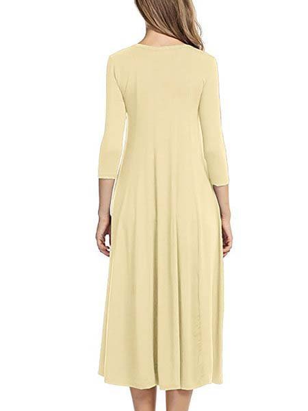 3/4 Sleeve Elegant Cotton Casual Dress Zaesvini