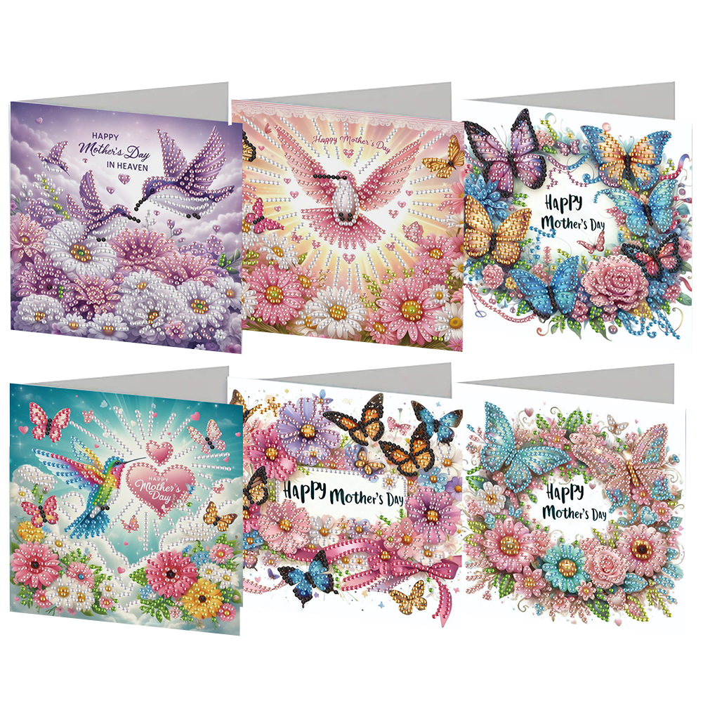 6Pcs Hummingbird Butterfly 5D DIY Diamond Painting Greeting Card with Envelope