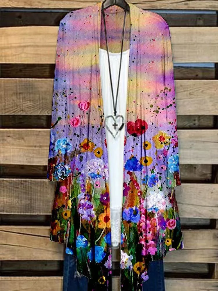 Abstract Flower Art Long Sleeve Cardigan