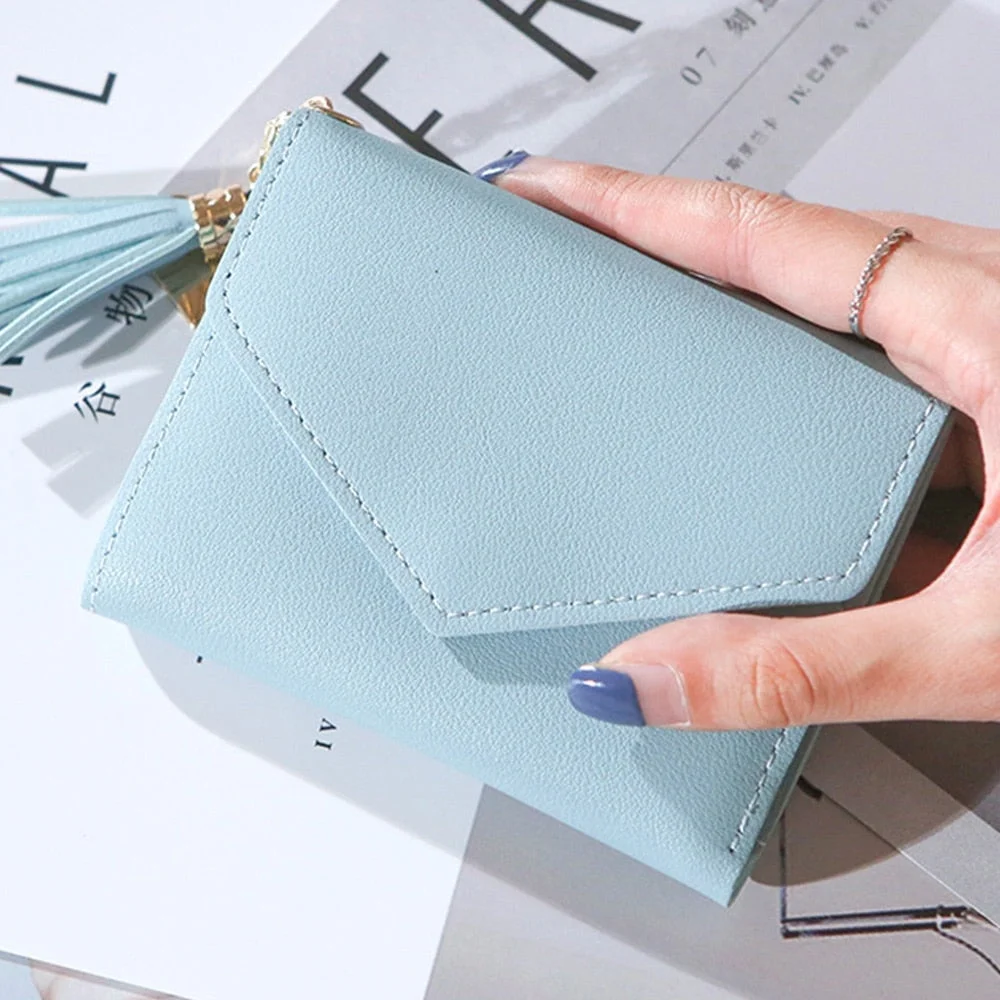 Women Wallets Small Leather Purse Women Tassel Card Bags For Women 2020 Female Purse Money PU Zipper Clip Daily Lady Wallet