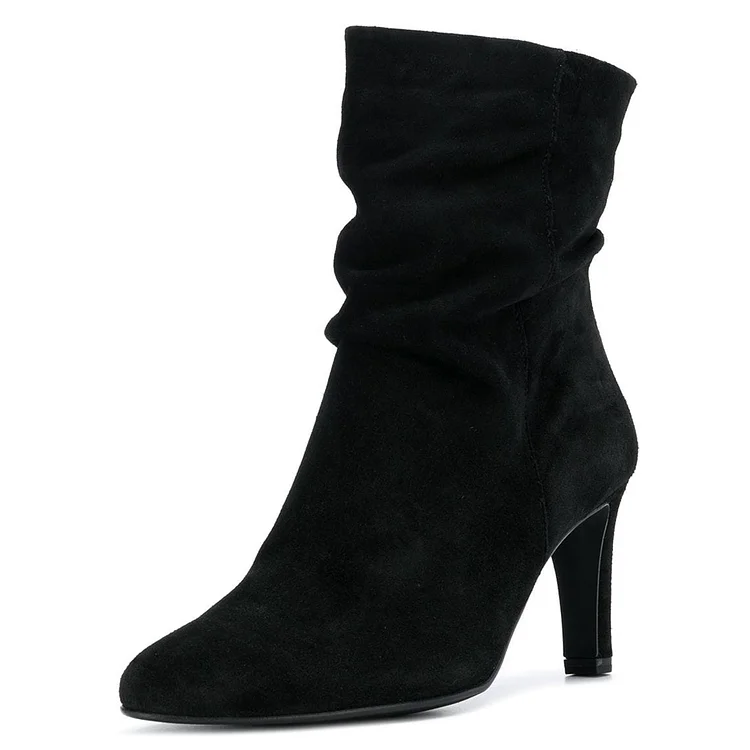 Sexy Black Vegan Suede Chunky Heel Ankle Boots |FSJ Shoes