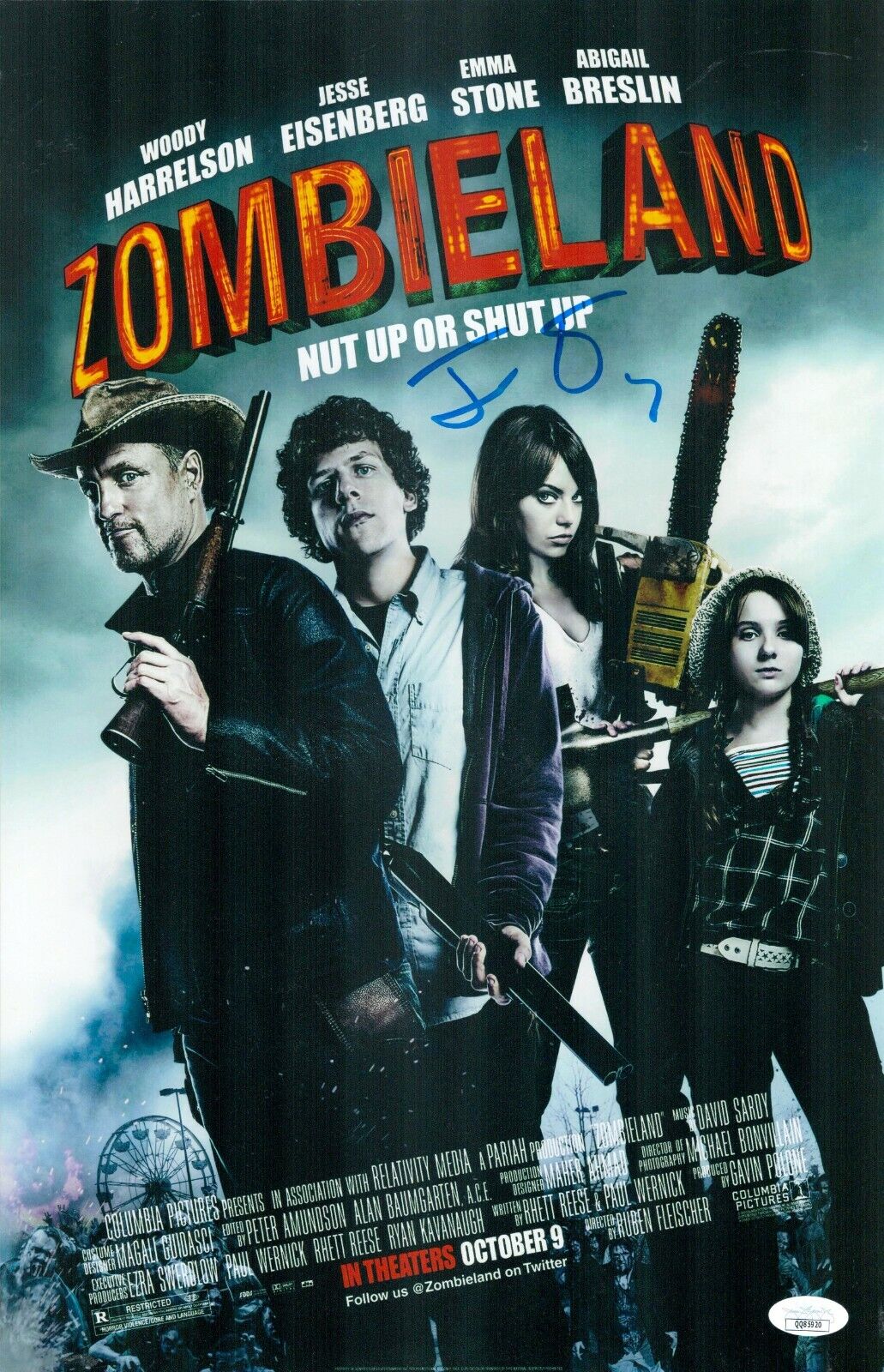 Jesse Eisenberg Signed 11x17 Zombieland Colombus