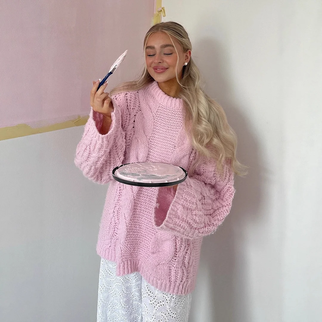 Athvotar Athvotar And Winter Fashion Striped Sweater Female Pattern Print Lull Loose Version Of The Bumpy Pattern Splicing Fashionable Top