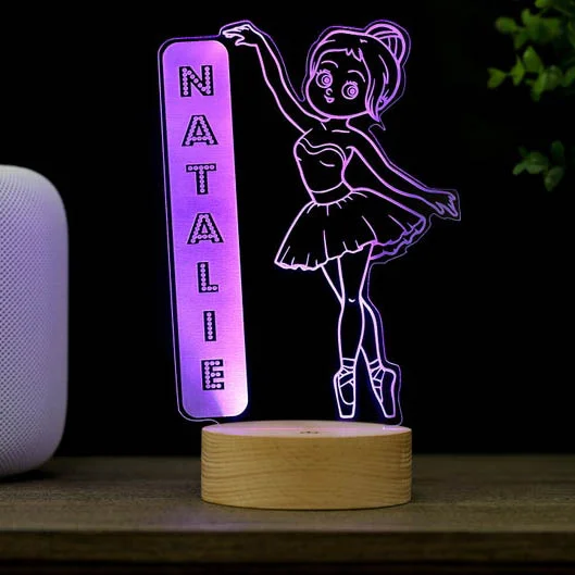 Ballerina Night Light Personalized Name LED Lamp for Kids