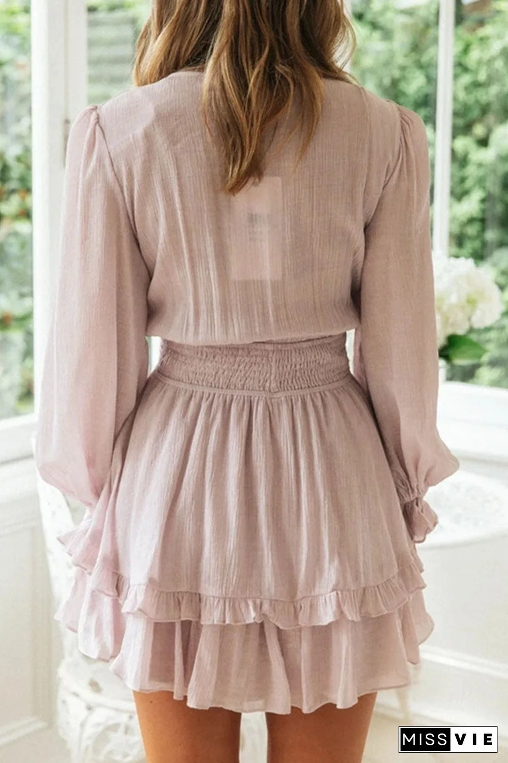 Fashion Street Solid Patchwork V Neck A Line Dresses