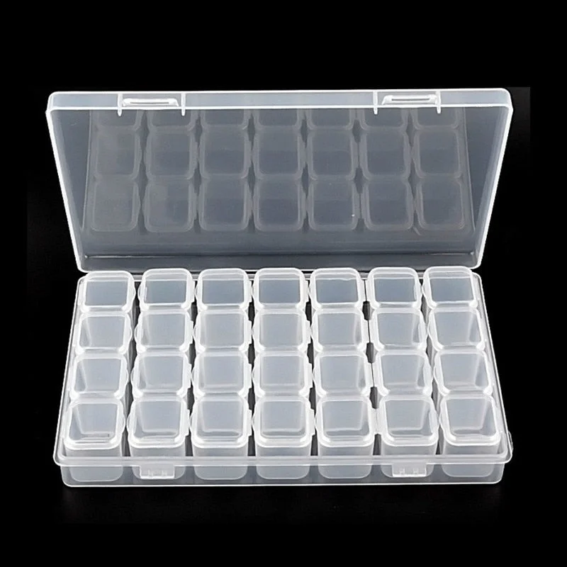 28 Cells Nail Art Storage Case Rhinestones Gems Accessories Clear Plastic Empty Container for Rhinestones Beads Organizer Box