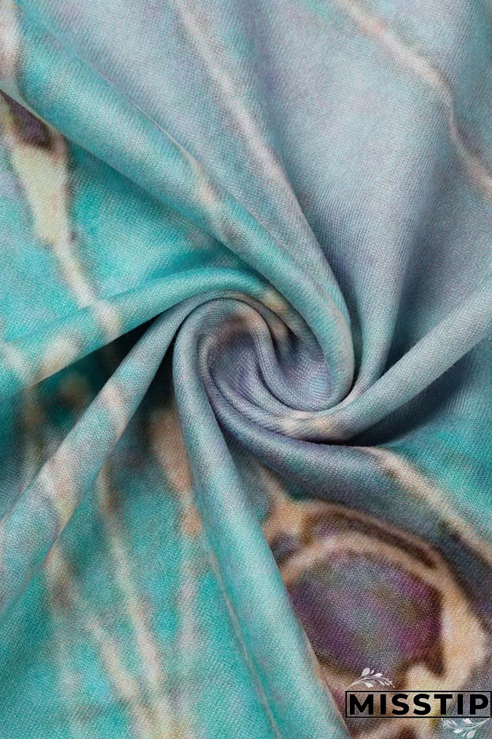 Cyan Fashion Casual Print Patchwork V Neck Long Sleeve Dresses