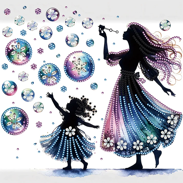 Mother And Daughter With Colorful Bubbles (30*30cm)   Special Shaped Diamond Painting gbfke