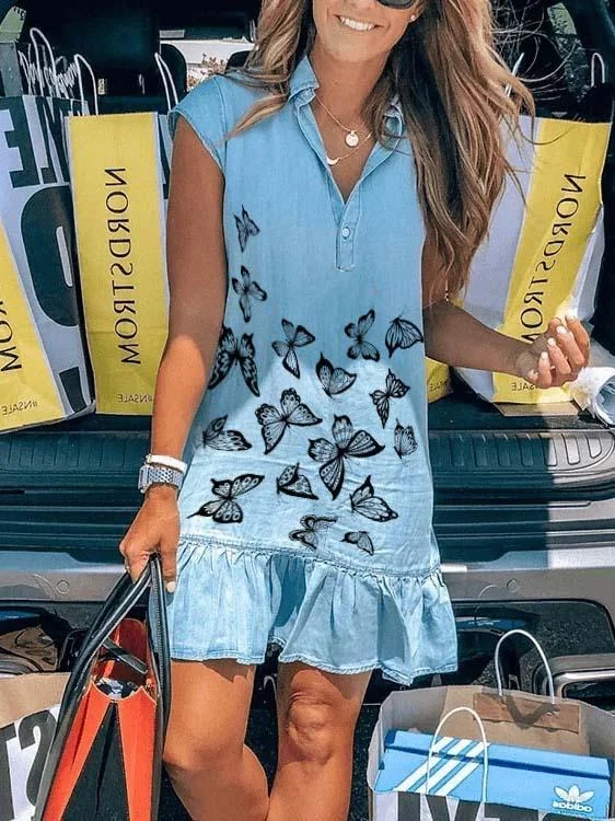 Women's Short Sleeve V-neck Printed Midi Dress