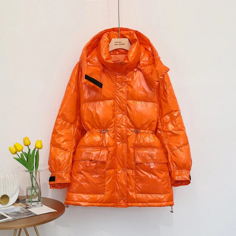 2021 90% White Duck Down Jacket Winter Bright Coat Women Snow Clothes Loose Medium long Female Down Parka Oversize