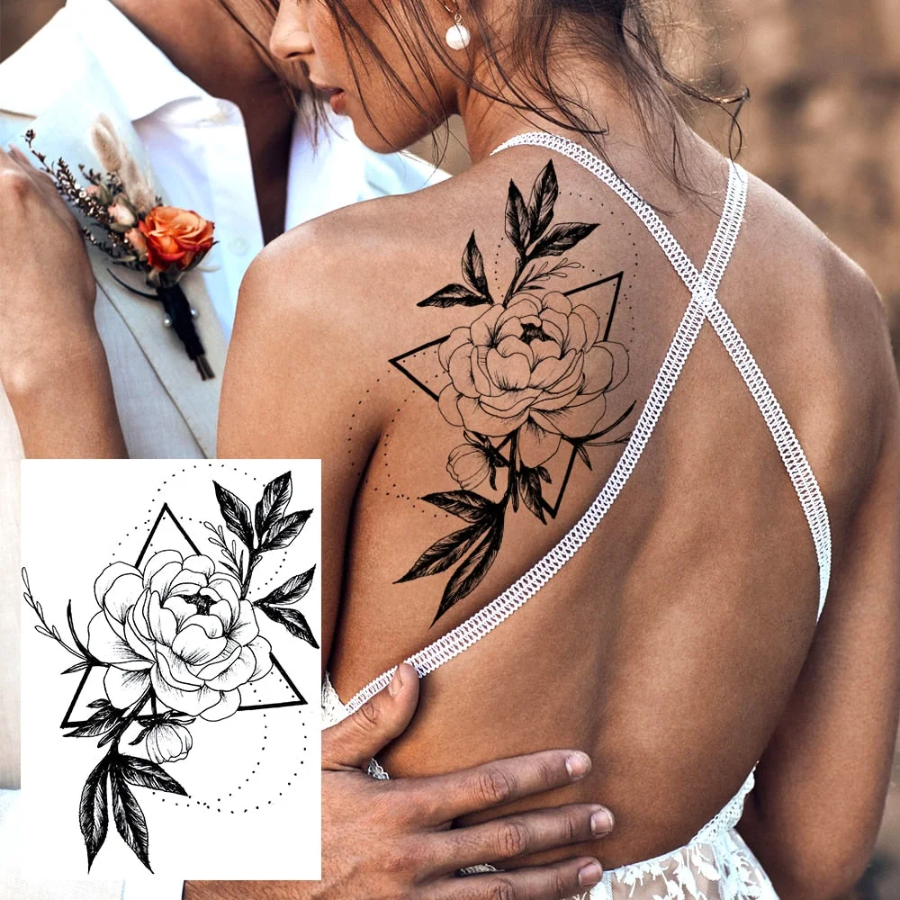 Realistic Sexy Peony Tattoos Temporary Women Adult Flower Arm Tattoos Sticker Waterproof Fake Floral Bloosom Body Leg Art Tatoos