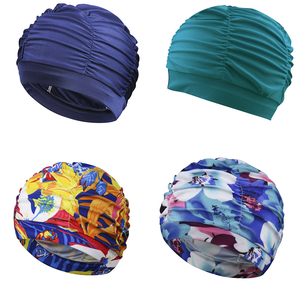 

Long Hair Swim Cap Pleated Stretch Elastic Nylon Swimming Cap for Women, Multicolor, 501 Original