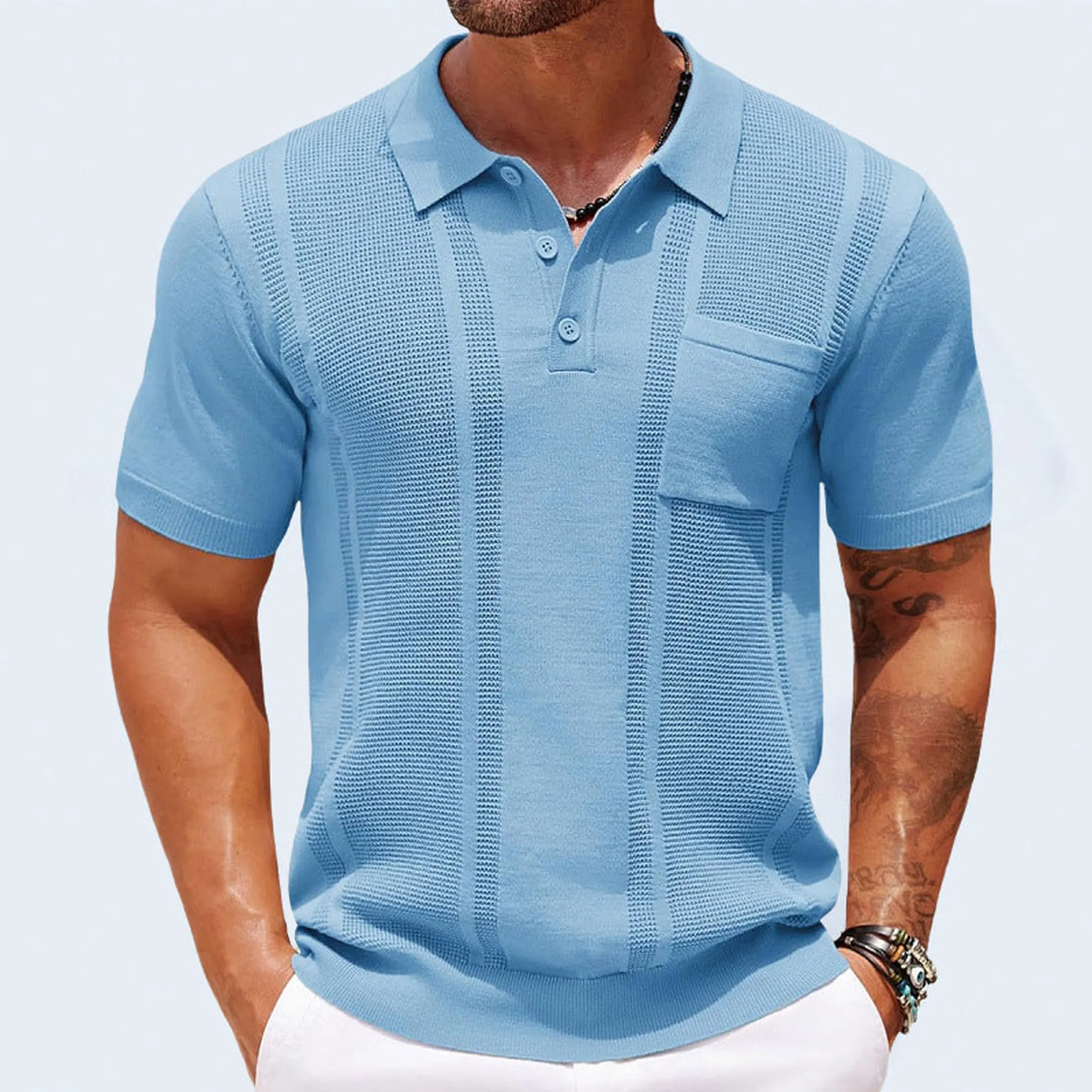 Men's Knitted Polo Shirt &ndash; Breathable Textured Summer Top