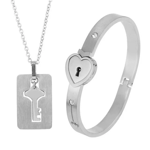 Buzzdaisy Lock Bracelet Key Necklace Couples BFFs Set