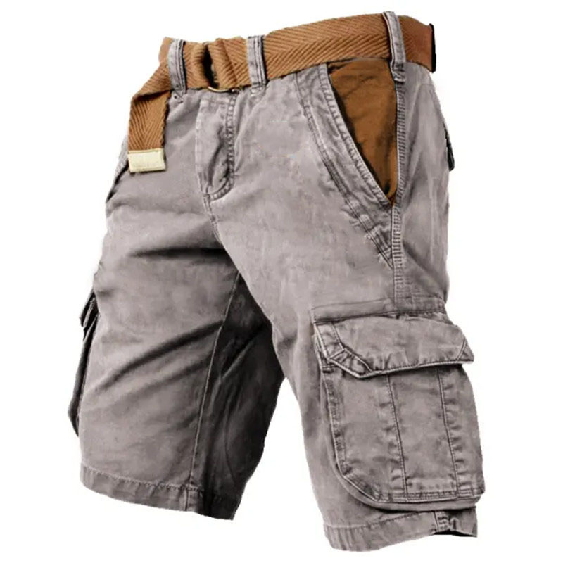 Men's Shorts Outdoor Retro Washed Printing Multi-Pocket Contrasting Color Tactical Shorts