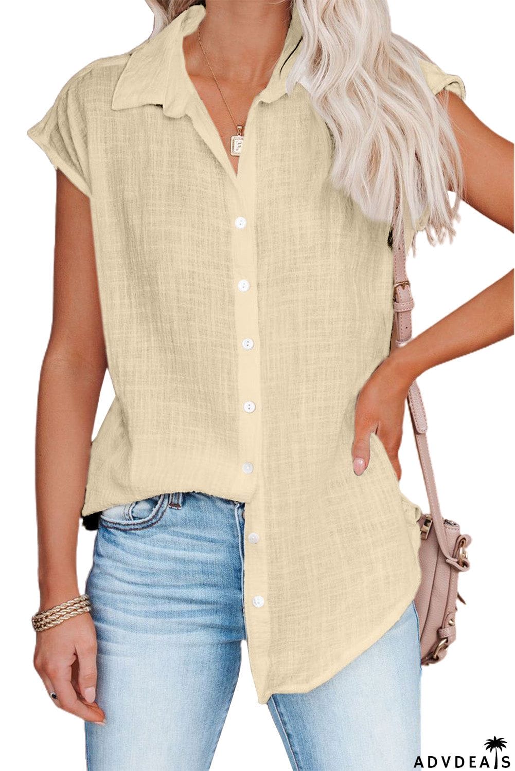 Turn-down Collar Button Front Tank