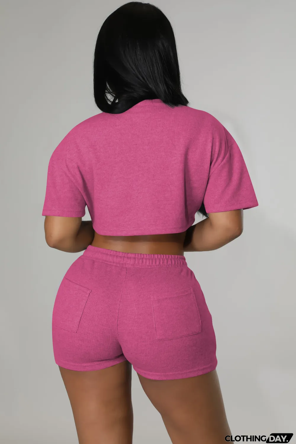 Short Sleeve Solid Crop Tops And Shorts 2 Piece Set