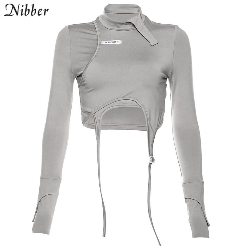 NIBBER long sleeve o-neck crop tops women slim shirt fashion simple solid color college style stretch soft comfortable 2020 new