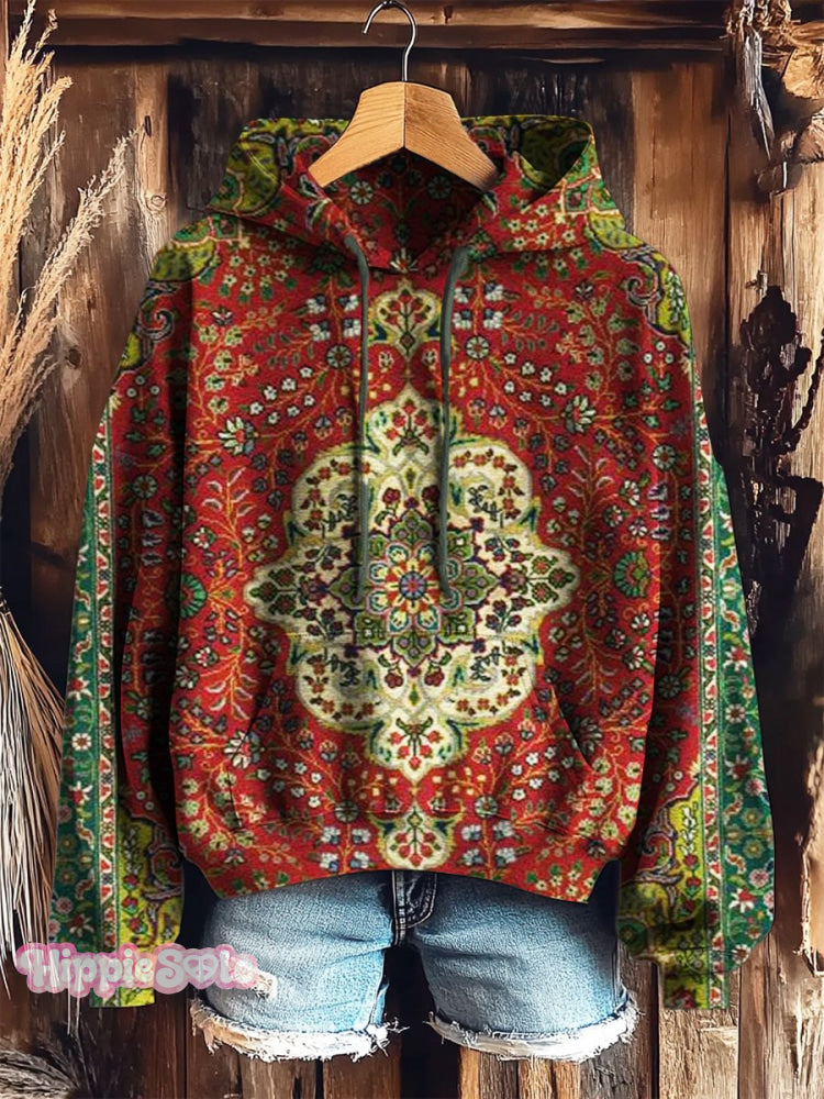 Women’s Folk Art Prints Casual Pocket Hooded Sweatshirt Multicolor / S
