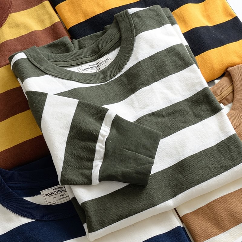 Heavyweight 280g Cotton Horizontal Stripe Casual T-shirt