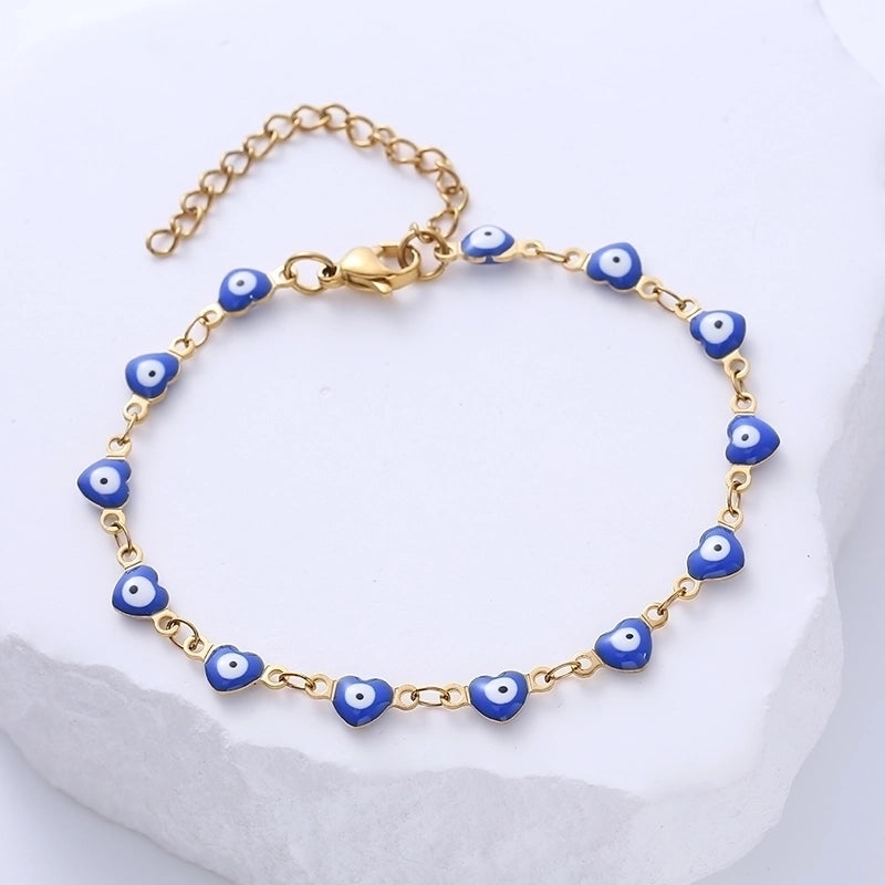 Classic Style Devil’S Eye Heart Shape 304 Stainless Steel 18K Gold Plated No Inlaid Stainless Steel Bracelets In Bulk
