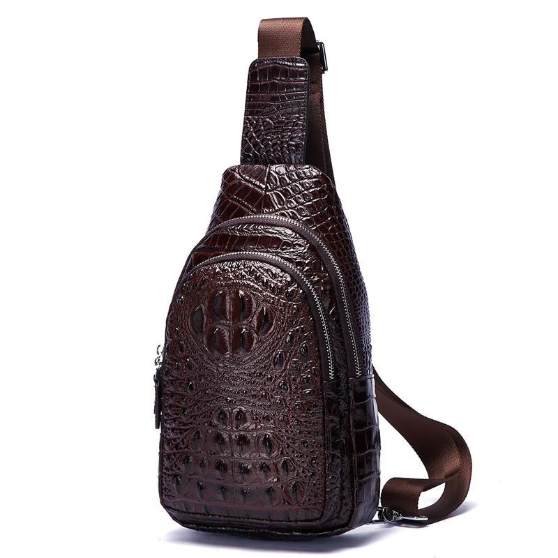 Alligator Pattern Cow Leather Crossbody Bag Retro Shoulder Bag Business Casual Chest Bag
