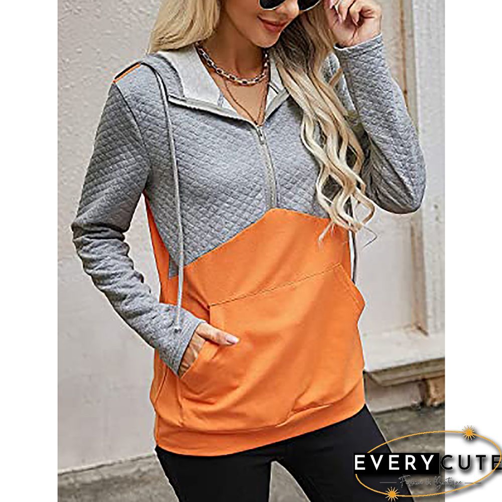 Orange Splice Gray Zipper-up Cotton Blend Hoodie