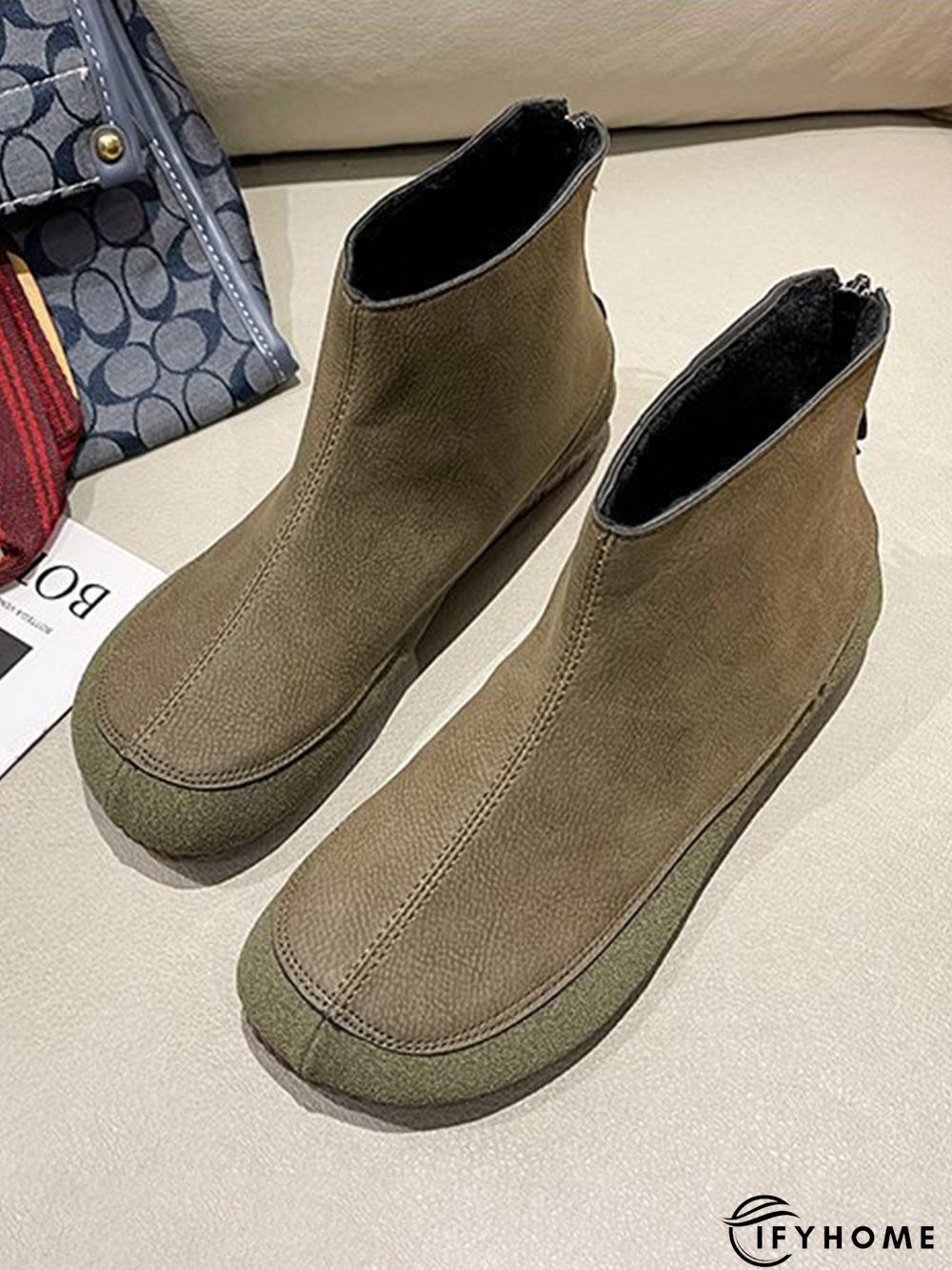 Vintage Plain Split Join Back Zip Boots | IFYHOME