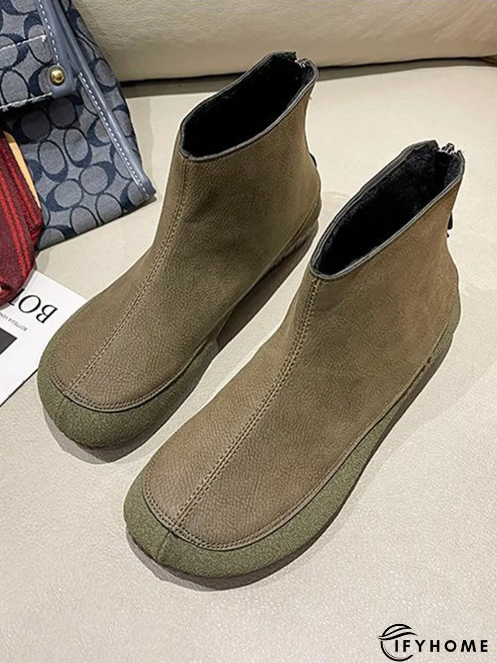Vintage Plain Split Join Back Zip Boots | IFYHOME