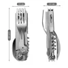 6 in 1 Multifunctional Camping Cutlery Outdoor Folding Tableware Stainless Knife Fork Spoon Portable