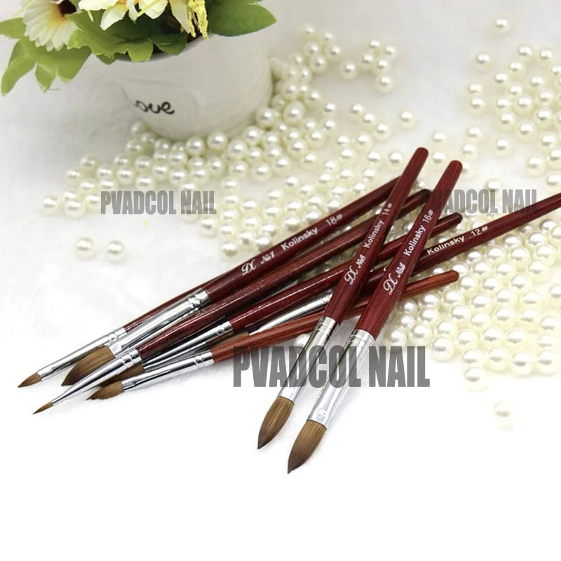 Kolinsky Sable Acrylic Nail Brush for Powder Manicure Flat Wood Handle Gel Builder Brushes Liquid Glitter Drawing Pen Nail Tools-Nail Inspo