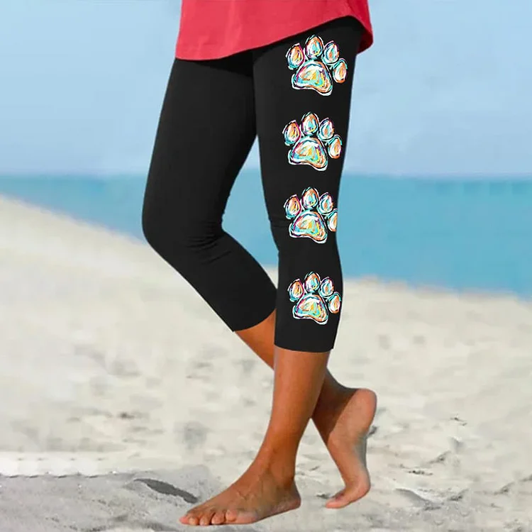 Colorful Dog Paws Casual Leggings