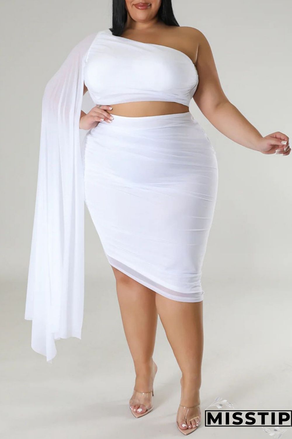 Blue Sexy Solid Patchwork Backless Oblique Collar Plus Size Two Pieces